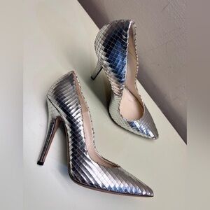 Made in Italy EMMA VIANI Silver Stiletto Heels with Chevron Pattern